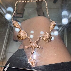 Gold Seashell and Starfish Necklace